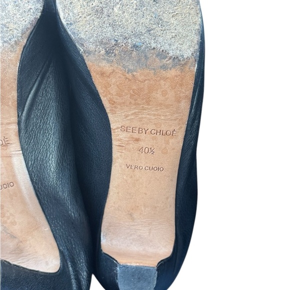 See by Chloe Peep Toe Bow Platform Black Leather Heels - Picture 4 of 8